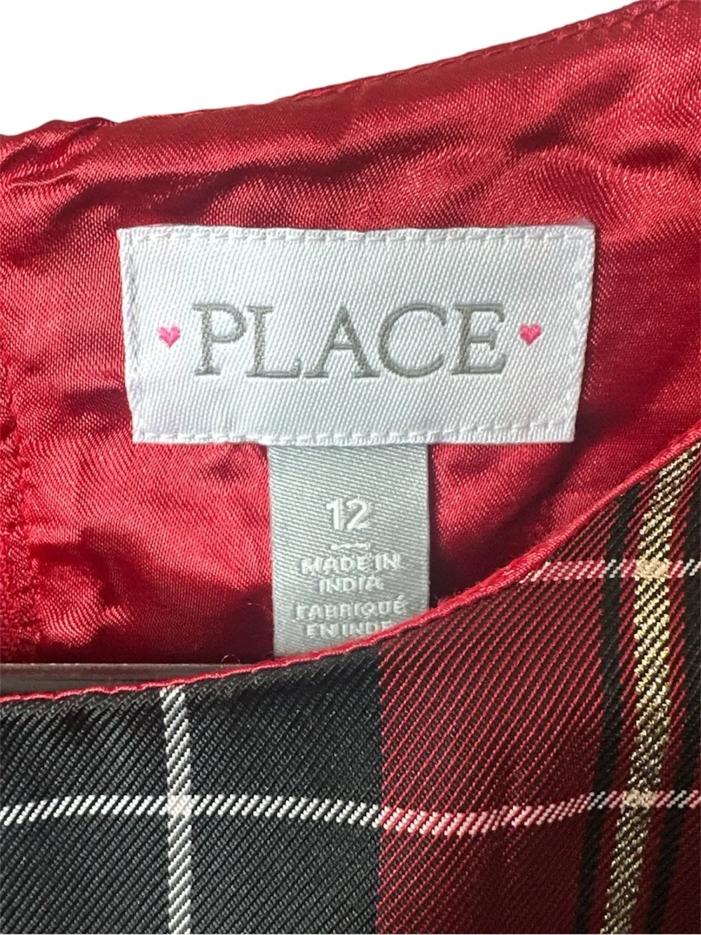 Children’s Place Christmas Plaid Dress with Bow Size 12